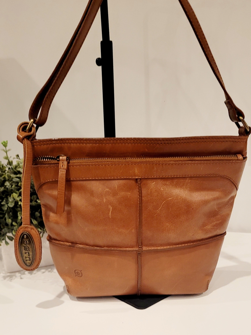 Born Cognac Leather Shoulder Bag $178 Retail